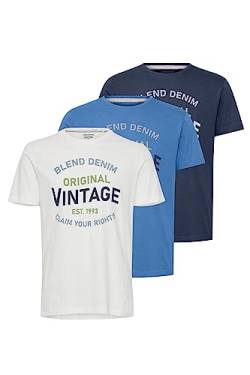 Blend 20715608 Herren T-Shirt Kurzarm Shirt mit Print Rundhals-Ausschnitt Frontprint hochwertige Baumwoll-Qualität 3-Pack Multipack, Größe:S, Farbe:Mix Colors (70999) von b BLEND