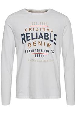 Blend BHGeorg Herren Longsleeve Langarmshirt Shirt Mit Print mit Rundhals-Ausschnitt aus 100% Baumwolle, Größe:L, Farbe:Bright White (110601) von b BLEND