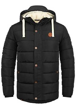 Blend Frederic Herren Winter Jacke Steppjacke lange Winterjacke gefüttert mit Stehkragen und Abnehmbarer Kapuze und Teddy-Futter, Größe:L, Farbe:Black (70155) von b BLEND