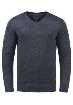 Blend Lasse Herren Strickpullover Feinstrick Pullover Mit V-Ausschnitt Und Melierung, Größe:L, Farbe:Ensign Blue (70260) von b BLEND