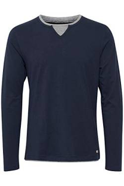 Blend Leonas Herren Longsleeve Langarmshirt Shirt mit Rundhals-Ausschnitt und Double Layer V-Neck Look, Größe:3XL, Farbe:Navy (70230) von b BLEND