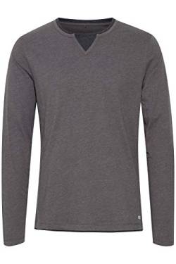 Blend Leonas Herren Longsleeve Langarmshirt Shirt mit Rundhals-Ausschnitt und Double Layer V-Neck Look, Größe:3XL, Farbe:Pewter Mix (70817) von b BLEND