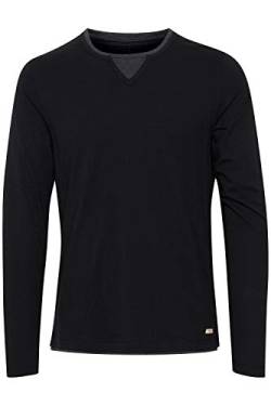Blend Leonas Herren Longsleeve Langarmshirt Shirt mit Rundhals-Ausschnitt und Double Layer V-Neck Look, Größe:L, Farbe:Black (70155) von b BLEND