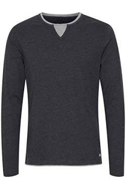 Blend Leonas Herren Longsleeve Langarmshirt Shirt mit Rundhals-Ausschnitt und Double Layer V-Neck Look, Größe:L, Farbe:Charcoal (70818) von b BLEND