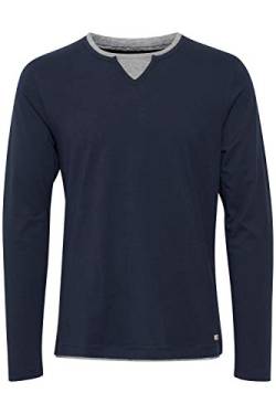 Blend Leonas Herren Longsleeve Langarmshirt Shirt mit Rundhals-Ausschnitt und Double Layer V-Neck Look, Größe:L, Farbe:Navy (70230) von b BLEND