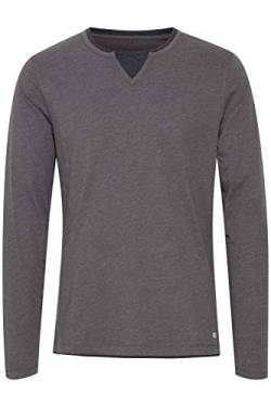 Blend Leonas Herren Longsleeve Langarmshirt Shirt mit Rundhals-Ausschnitt und Double Layer V-Neck Look, Größe:L, Farbe:Pewter Mix (70817) von b BLEND