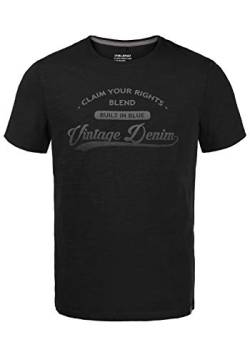 b BLEND Pillo Herren T-Shirt Kurzarm Shirt mit Print und Rundhalsausschnitt, Größe:M, Farbe:Black (194007) von b BLEND