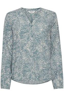 b.young BYMMJOELLA Damen Langarmshirt Langarmbluse Bluse mit V-Auschnitt mit Knopfleiste Allover-Print Regular Fit aus 100% Viskose LENZING(TM) ECOVERO(TM), Größe:38, Farbe:Smoke Blue Mix (201131) von b.young