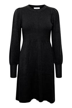 b.young BYNONINA Rib Dress Damen Freizeitkleid Kleid Strickkleid mit Puffärmeln Lochstrick Rippstrick Regular Fit, Größe:L, Farbe:Black (200451) von b.young