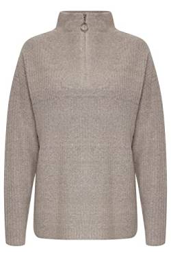 b.young BYNORA Long Jumper Damen Strickpullover Langer Gerippter Feinstrick Pullover Halfzip Troyer, Größe:M, Farbe:Cement Melange (1407081) von b.young