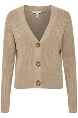 b.young BYNORA Short Cardigan Damen Strickjacke Gerippter Feinstrick Cardigan Strickcardigan mit V-Ausschnitt und Knopfleiste, Größe:2XL, Farbe:Cement Melange (1407081) von b.young