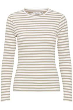 b.young BYPESSY Tshirt Damen Longsleeve Langarmshirt Basic Shirt Rundhalsausschnitt gerippt und gestreift mit Stretch, Größe:L, Farbe:Safari Mix (201072) von b.young