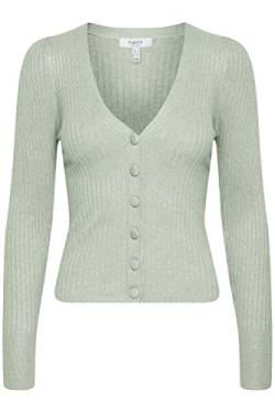 b.young BYPIMBA Rib Cardigan Rib Cardigan - Damen Strickjacke Feinstrick Cardigan Strickcardigan, Größe:M, Farbe:Frosty Green Melange (1557061) von b.young