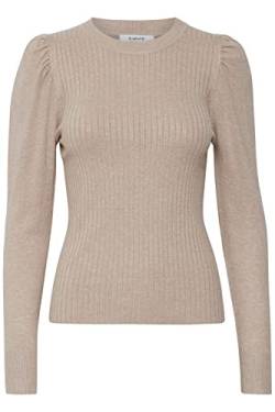 b.young BYPIMBA Rib Jumper Damen Strickpullover Gerippter Feinstrick Pullover mit Rundhalsausschnitt und Puffärmeln, Größe:L, Farbe:Cement Melange (1407081) von b.young