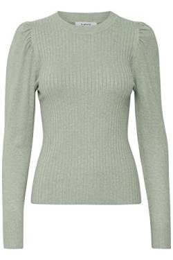 b.young BYPIMBA Rib Jumper Damen Strickpullover Gerippter Feinstrick Pullover mit Rundhalsausschnitt und Puffärmeln, Größe:L, Farbe:Frosty Green Melange (1557061) von b.young