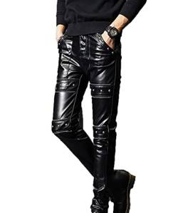 Herren Schwarze Lederhose Herren Punk Kunstlederhose Langes Bein Fashion Rock and Roll Lederhose von babao