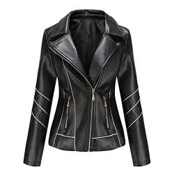 babao Damen Lederjacken Übergröße Frauen Motorradjacke Schwarz Kunstleder Mantel Lady Lederjacken Größe 40, 104, 52 von babao