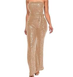 babao Damen -Pailletten -Paillettenhülsen und Overall funkelne Glitzer trägerloser Rohr Rompers Hosen Bling Wide Bein Taille Gürtelgefälle Overalls von babao