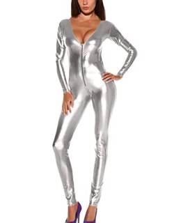 babao Frauen flüssiger Metallic Wetlook Catsuit glänzende metallische Jumpsuit Clubwear Kostüm von Frauen von babao