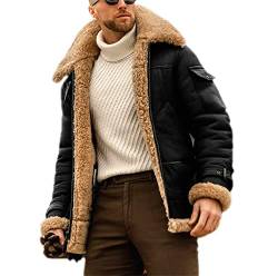 babao Herren Fleece Lederjacke Herren Faux Shearling Schaffell Fliegende Jacken Winter Flieger Bombermantel von babao