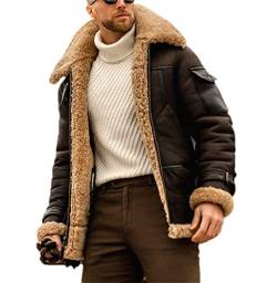 babao Herren Fleece Lederjacke Herren Faux Shearling Schaffell Fliegende Jacken Winter Flieger Bombermantel von babao