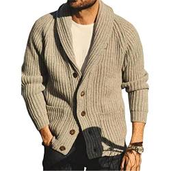 babao Herren Khaki Cardigan Strickjacke Herren Schalkragen Knopf Cardigans Pullover mit Taschen von babao