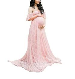 babao Umstandskleid, schulterfrei, Fotografie, einfarbig, Chiffon, vorne geteilt, Lange Schwangerschaftskleider für Fotoshootings von babao