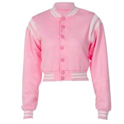 babyhealthy Damen Cropped Varsity Jacke Mode Baseball Bomber Jacke Streetwear mit Patches, 02-pink, S von babyhealthy