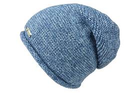 ACHTI I Damen Mütze I Longbeanie I Rund-strick ohne Bommel I leicht gefüttert I lange Passform I Beanie Damenmütze I moderne Farben (blau jeansblau meliert) von bags & more