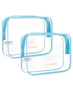 BAGSMART Transparente Kulturbeutel, 2 Stück, TSA genehmigt, Reise-Kulturbeutel, Handgepäck, Reisezubehör, wasserabweisend, Make-up, Kosmetiktasche für Frauen, Blau, 2pcs, TSA von bagsmart