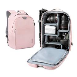 bagsmart Kamerarucksack, DSLR SLR Kameratasche Passend für 13,3-zoll Laptops, Wasserfeste Fotorucksack mit Regenschutz, Stativhalter, Mittel (Rosa) von bagsmart