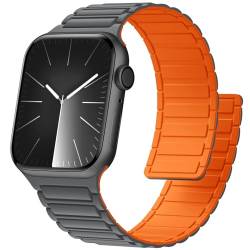 Magnetbänder Kompatibel mit Apple Watch Armband 42mmm 44mm 45mm 49mm,Magnetbänder Weich Silikon Ersatzarmband Damen Herren für iWatch Series 9 8 7 SE 6 5 4 3 2 1 Ultra (38/40/41mm, Grau/Orange) von baklon
