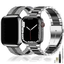 𝐛𝐚𝐤𝐥𝐨𝐧 𝟐 𝐒𝐭ü𝐜𝐤 𝐀𝐫𝐦𝐛𝐚𝐧𝐝 Kompatibel mit Apple Watch Armband 42/44/45/49mm Prämie Edelstahl Metall Ersatz Armband für iwatch Series SE/SE2/Ultra2/Ultra/9 8 7 6 5 4 3 2 1,Black Silver von baklon