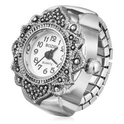 Balacoo Damen-Fingeruhr- Quarz-Fingerring-Uhren, Uhrenringe für Männer und Frauen, silber, 2.5X2.5CM, Retro von balacoo