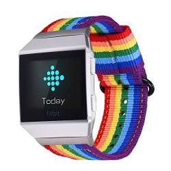 Bandmax Armband kompatibel für Fitbit Ionic, Bunte Nylon Gewebe Uhrenarmband mit 7-Farben Regenbogen Muster Wrist Armband Ersatzarmband für Fitbit Ionic Smartwatch von bandmax