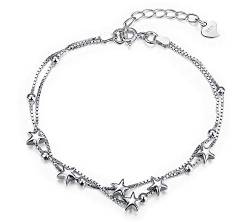 Baobei Mini-Stern-Perlen-Charm-Silber-Armbänder für Frauen, Schmuck, 925er Sterlingsilber, Box-Kette, doppellagiges Armband, verstellbares Gliederarmband, Geschenk für Frauen und Mädchen von baobei