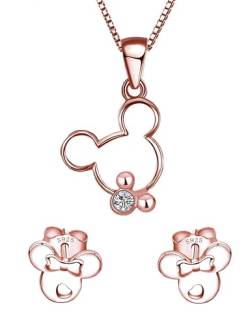 baobei Schmuckset für Damen, Roségold, Sterlingsilber, Zirkonia, Micky-Maus-Anhänger, Halskette mit Minnie-Maus-Ohrringen, Schmuckset, Geschenk für Mädchen von baobei