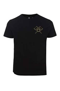 barTbaren Herren T-Shirt Rundhalsausschnitt Brust Design Golden Square Axt Logo in Größe M - XXL (M) von barTbaren