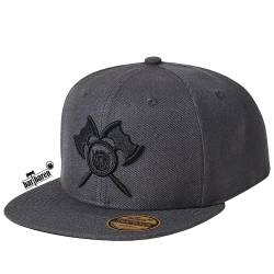 barTbaren – Snapback in Grau für echte Bartliebhaber – verstellbare Unisex Cap für Damen und Herren mit hochwertig aufgesticktem 3D Axt Logo von barTbaren