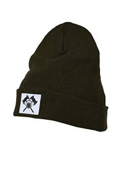 barTbaren – warme Beanie mit großem Axt Logo Patch – weiche Unisex Wintermütze für Damen und Herren im klassischen Schnitt in Olivgrün von barTbaren