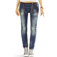 be styled Low-rise-Jeans Slim fit Hüftjeans mit asymmetrischer Knopfleiste - Damen - j15L mit Stretch-Anteil, hüftig, low waist, lange schräge Knopfleiste, Ziernähte von be styled