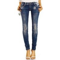 be styled Skinny-fit-Jeans Low Waist Jeanshose Hüftjeans mit Farbflecken - Damen - j7p mit Stretch-Anteil, 5-Pocket-Style, hüftig, low waist, Skinny, Farbflecken von be styled
