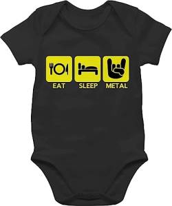 BZ10 Baby kurzarm Body Strampler - lustige Fotomotive - eat sleep metal - 6/12 Monate - Schwarz - babysachen jungen bodys babybody babystrampler babykleidung mädchen neugeborene sachen junge von beVintage