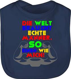 BZ12 Baby Baumwoll Latz Lätzchen - Geschenk zum Vatertag - Echte Männer - Unisize - Navy Blau - lustige schlabberlatz sabberlatz für babylätzchen junge spruch babylatz witzig laetzchen lätze von beVintage