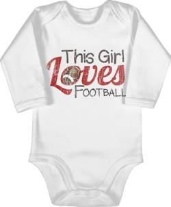 BZ30 Baby langarm Bio Body Strampler - This Girl loves Football - Vintage look - 3/6 Monate - Weiß - american von beVintage