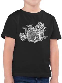 F140k Kinder Jungen T-Shirt - Music - Schlagzeug - Kreidezeichnung - 152 (12/13 Jahre) - Schwarz - Tshirt Musik Schlagzeuger t Shirt t-Shirts Kind von beVintage