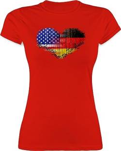 L191 tailliertes Damen Frauen Rundhals T-Shirt - Flaggen - Amerika Deutschland USA Germandy - L - Rot - deutsch amerikanische Flagge t Shirt deutsche Geschenke für Amerikaner t-Shirts Germany von beVintage