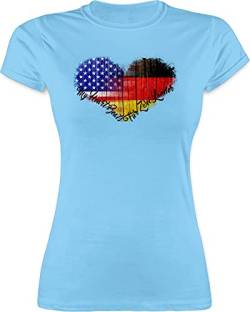 L191 tailliertes Damen Frauen Rundhals T-Shirt - Flaggen - Amerika Deutschland USA Germandy - M - Hellblau - deutsch amerikanische Flagge t- Shirt Freundschaft Tshirt amerikanisch eng t von beVintage