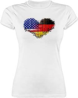 L191 tailliertes Damen Frauen Rundhals T-Shirt - Flaggen - Amerika Deutschland USA Germandy - M - Weiß - t Shirt deutsch amerikanische Freundschaft t-Shirts Flagge Tshirt eng von beVintage