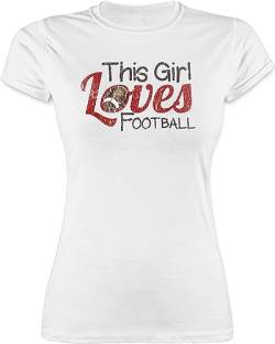 L191 tailliertes Damen Frauen Rundhals T-Shirt - This Girl Loves Football - Vintage Look - XL - Weiß - Shirts American Shirt Tshirt Love tailliert t von beVintage